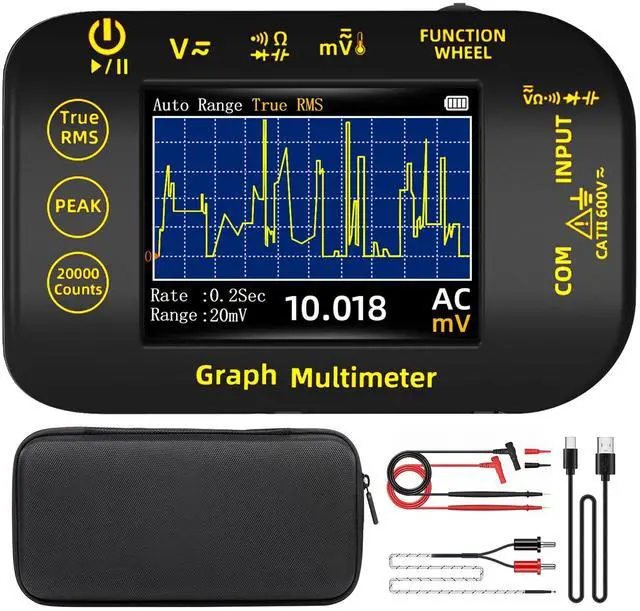Main image of 20000 Counts Digital Multimeter Date Recorder, 1uV/1000V Photovoltaic/Miners Voltmeter Tester, TRMS with Rechargeable, Measures Capacitance Diode MAX/MIN/PEAK Voltage Temperature Ohm Continuity