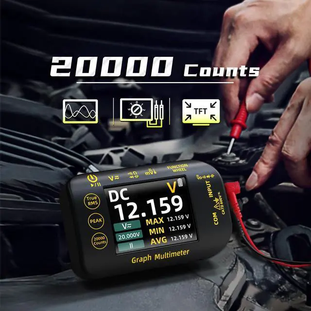 Alt view image 2 of 7 - 20000 Counts Digital Multimeter Date Recorder, 1uV/1000V Photovoltaic/Miners Voltmeter Tester, TRMS with Rechargeable, Measures Capacitance Diode MAX/MIN/PEAK Voltage Temperature Ohm Continuity