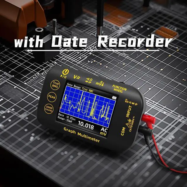 Alt view image 3 of 7 - 20000 Counts Digital Multimeter Date Recorder, 1uV/1000V Photovoltaic/Miners Voltmeter Tester, TRMS with Rechargeable, Measures Capacitance Diode MAX/MIN/PEAK Voltage Temperature Ohm Continuity
