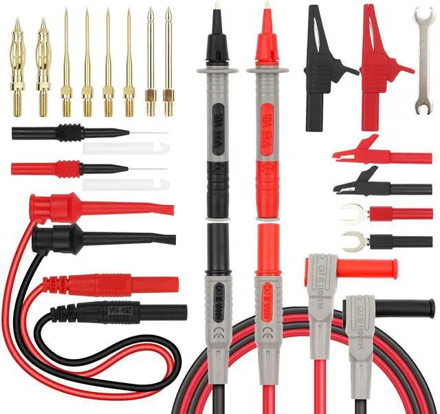 Main image of 27-Piece Multimeter Test Leads Set, CAT.III 1000V / CAT.IV 600V Multimeter Probes with Alligator Clips, Needle Probe, Replaceable Probe Accessories, Soft PVC Volt Meter Lead