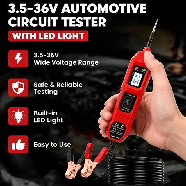 Alt view image 2 of 6 - 3 in 1 Power Circuit Probe Tester,Dc 3.5v-36v Car Electrical System Diagnostic Tool,Digital Car Electrical Tester with Led Work Light for Vehicles & Engineering Machinery (Red)