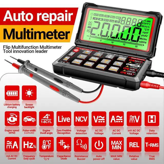 Alt view image 2 of 7 - 20000 Count Digital Multimeter, 300-19999 RPM Automotive Tachometer