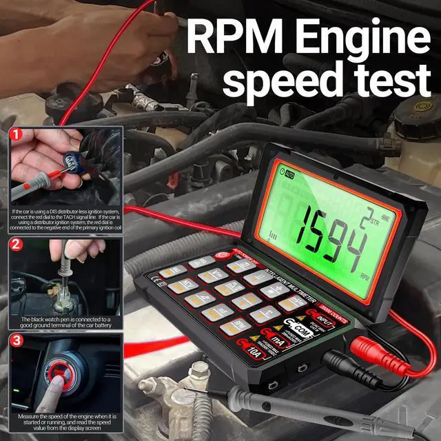 Alt view image 3 of 7 - 20000 Count Digital Multimeter, 300-19999 RPM Automotive Tachometer