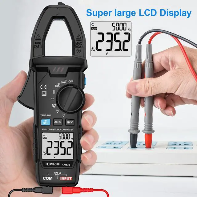 Alt view image 4 of 7 - Digital Clamp Meter Multimeter TRMS 6000 Counts 600A Auto-ranging Amp Meter with Flashlight Backlight, Measures NCV, AC/DC Voltage Current, Continuity Capacitance Diode Resistance, Temperature