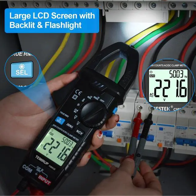 Alt view image 5 of 7 - Digital Clamp Meter Multimeter TRMS 6000 Counts 600A Auto-ranging Amp Meter with Flashlight Backlight, Measures NCV, AC/DC Voltage Current, Continuity Capacitance Diode Resistance, Temperature