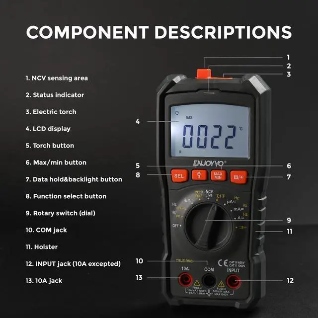 Alt view image 6 of 7 - EJ8010 TRMS 5999 Counts Auto-Ranging Digital Multimeter
