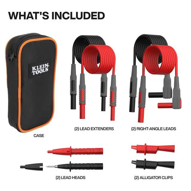 Alt view image 2 of 6 - 69483 Meter Test Leads Accessory Kit with (2) Right-Angle, (2) Extenders, (2) Lead Heads, (2) Alligator Clips, and Case