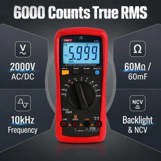 Alt view image 3 of 7 - UT892 2000V AC/DC High Voltage Digital Multimeter Features VFC Mode Built-in NCV 6000 Counts True RMS