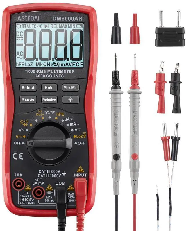 Main image of Digital Multimeter, True RMS 6000 Counts Auto-Ranging Volt Meter for Automotive & Home Electrical Troubleshooting, AC/DC Voltage Current Resistance Continuity Capacitance Temp Tester, Black