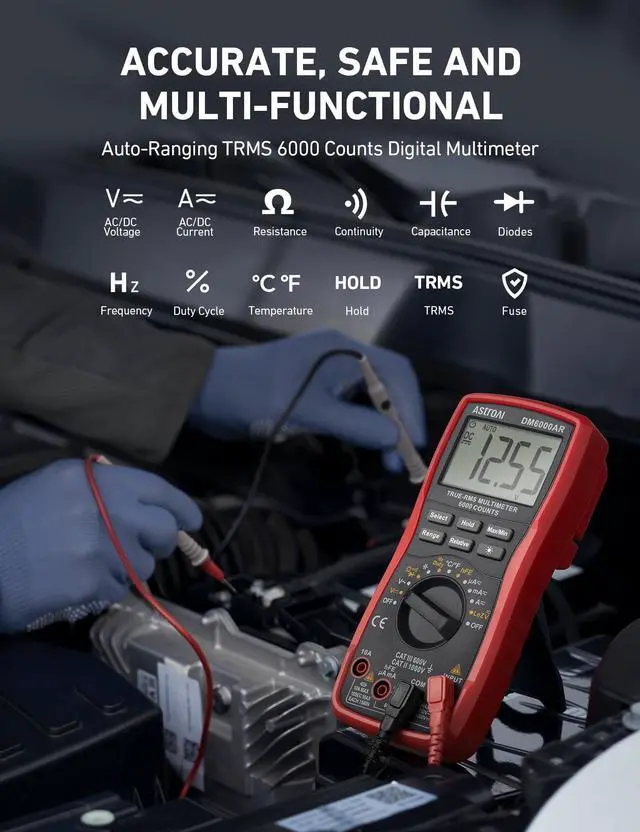 Alt view image 2 of 7 - Digital Multimeter, True RMS 6000 Counts Auto-Ranging Volt Meter for Automotive & Home Electrical Troubleshooting, AC/DC Voltage Current Resistance Continuity Capacitance Temp Tester, Black
