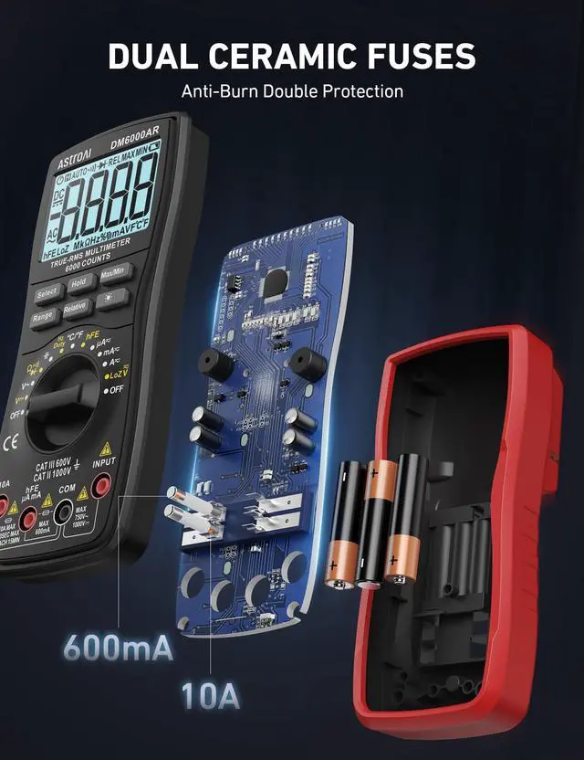 Alt view image 5 of 7 - Digital Multimeter, True RMS 6000 Counts Auto-Ranging Volt Meter for Automotive & Home Electrical Troubleshooting, AC/DC Voltage Current Resistance Continuity Capacitance Temp Tester, Black