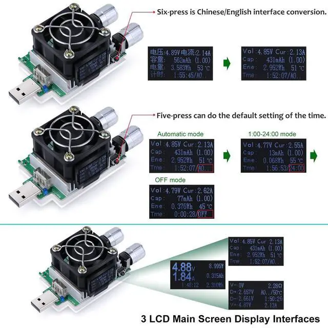 Alt view image 3 of 5 - USB Power Meter, 35W Adjustable Constant Current Electronic USB Load Tester Power Discharge Resistor With QC2.0/3.0 TriggerFor Testing Chargers And Cables/The Capacity of Power Bank