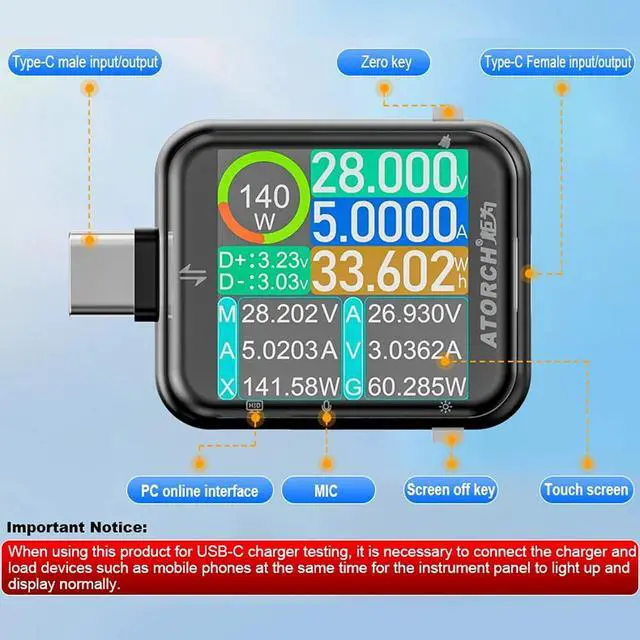 Alt view image 4 of 7 - USB Tester USB C Power Mester Testers Capacitive Touch Screen High-Precision Digital Display Voltage Current Power Meter USB Charging Tester Type C Interface DC 4.5-50V 6A