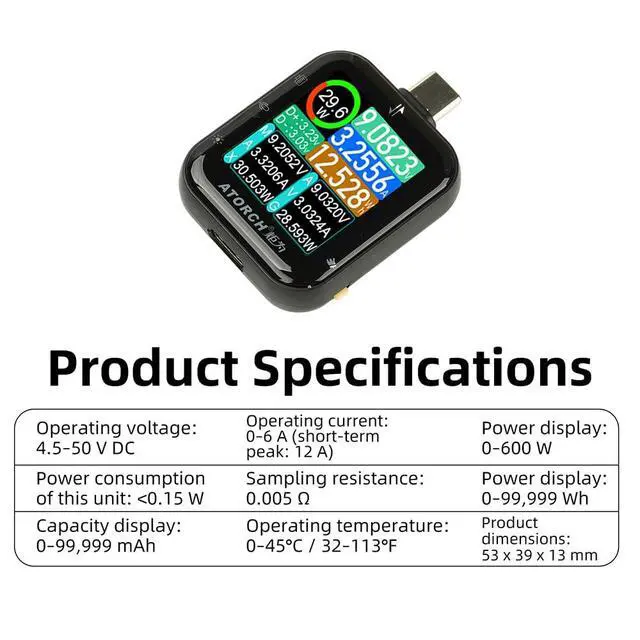 Alt view image 6 of 7 - USB Tester USB C Power Mester Testers Capacitive Touch Screen High-Precision Digital Display Voltage Current Power Meter USB Charging Tester Type C Interface DC 4.5-50V 6A