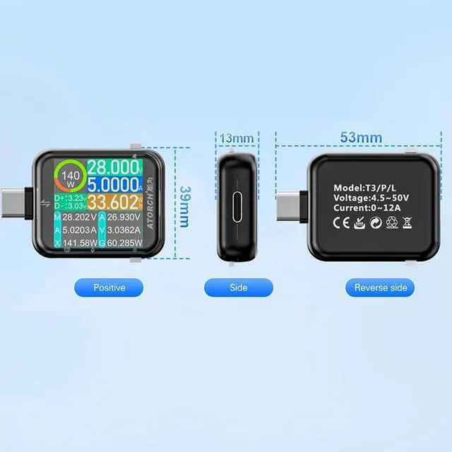 Alt view image 7 of 7 - USB Tester USB C Power Mester Testers Capacitive Touch Screen High-Precision Digital Display Voltage Current Power Meter USB Charging Tester Type C Interface DC 4.5-50V 6A