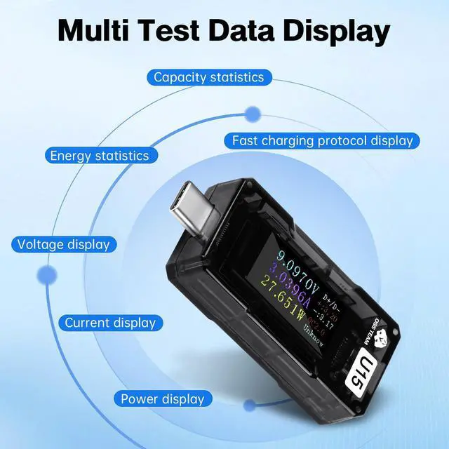 Alt view image 3 of 7 - USB C Power Meter Tester, Digital Multimeter with Color Screen, 4-25V/5A Voltage Current Monitor, Supports PD3.0 QC3.0 Fast Charging Protocols