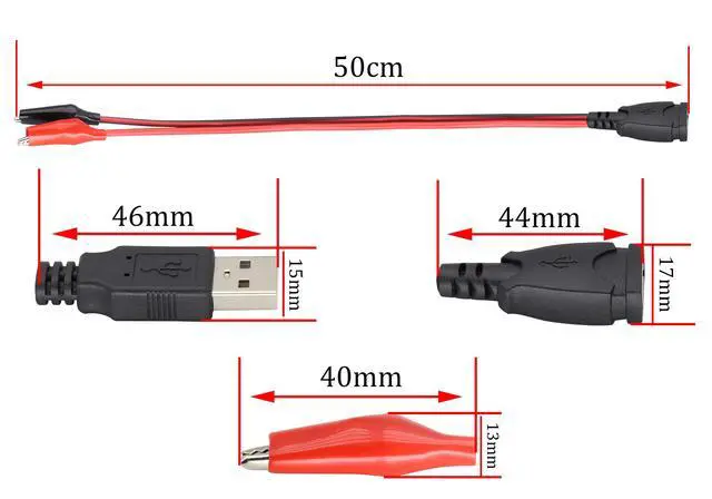 Alt view image 3 of 7 - A-lli-Gator C-l-i-p Jumper Probe to USB Male and Female Test Wre