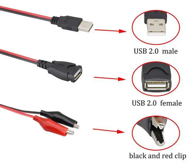 Alt view image 2 of 7 - A-lli-Gator C-l-i-p Jumper Probe to USB Male and Female Test Wre