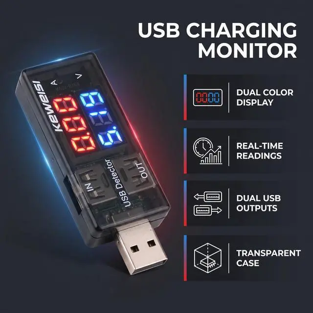 Alt view image 2 of 7 - Black USB Power Meter,USB Current Meter,3-9V 0-5A Voltage Tester Multimeter,LCD Digital Multimeter Current Tester Voltage Detector,USB Tester DC LED Display Multi Testers Tools