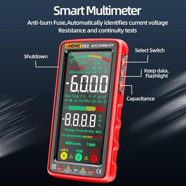 Alt view image 6 of 7 - Multimeter Tester,5.0 Inch Color LCD,TRMS 6000 Count NCV Voltmeter