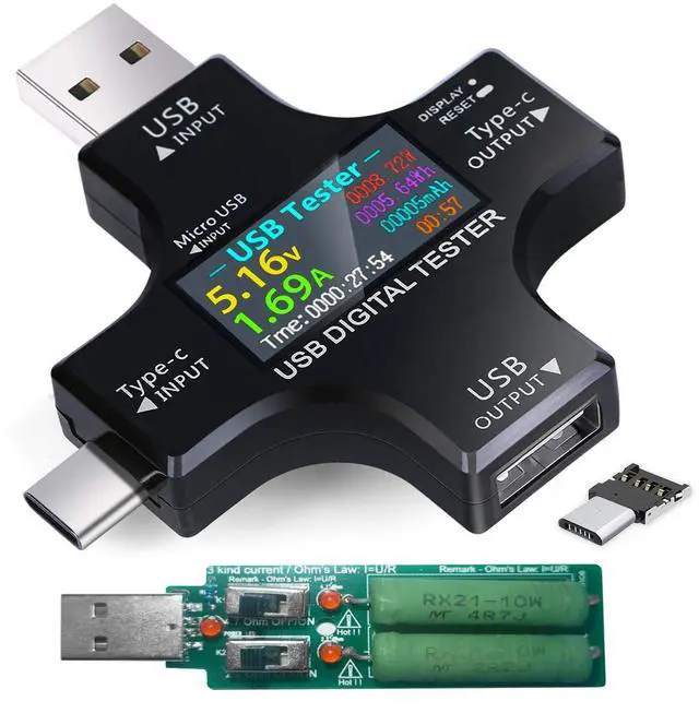 Main image of USB C Tester2 in 1 Tester IPS Digital Multimeter(2024),Voltage,Cur,Pwr,Resistance,Elec,Temp,Capacity,Tme,Fast Charging,with 3A Discharge Load Support PD2.0/PD3.0,QC2.0/QC3.0,BC1.2