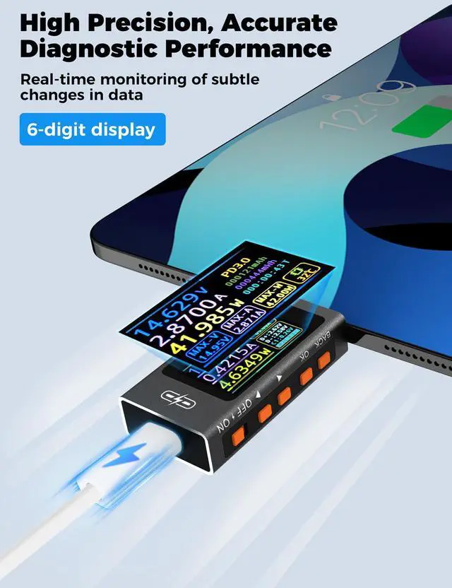 Alt view image 4 of 7 - UT01C USB Tester, 3.3-40V 0-12A USB C Cable Tester