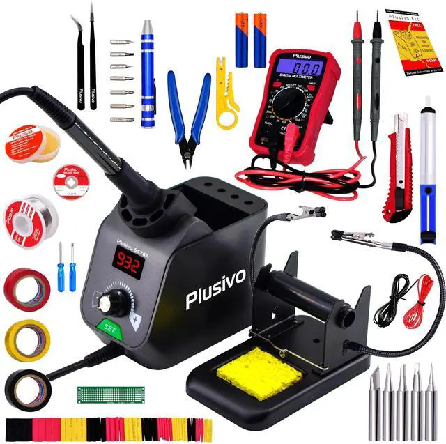 Main image of Soldering Iron Station Kit Digital Display Helping Hands 60 W 5 pcs Solder Tips, Solder Wire, Digital Multimeter °C/ºF Conversion, Standby/Sleep Mode, Calibration Support for Electricians from