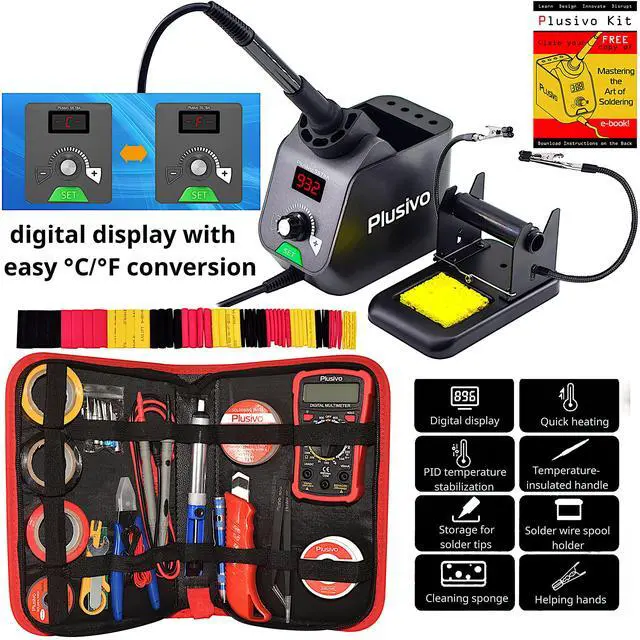 Alt view image 2 of 7 - Soldering Iron Station Kit Digital Display Helping Hands 60 W 5 pcs Solder Tips, Solder Wire, Digital Multimeter °C/ºF Conversion, Standby/Sleep Mode, Calibration Support for Electricians from