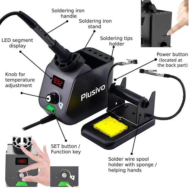 Alt view image 3 of 7 - Soldering Iron Station Kit Digital Display Helping Hands 60 W 5 pcs Solder Tips, Solder Wire, Digital Multimeter °C/ºF Conversion, Standby/Sleep Mode, Calibration Support for Electricians from