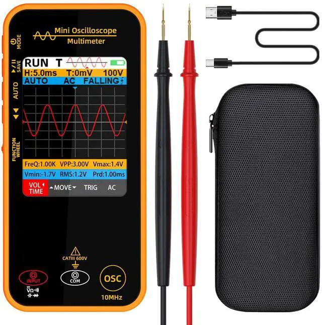 Main image of OS1 Digital Oscilloscope Multimeter 10MHz Bandwidth Handheld oscilloscope with 48MSa/s Sampling Rate 3.2 TFT LCD Rechargeable Multimeter Capacitance Diode Ohm Voltage Tester
