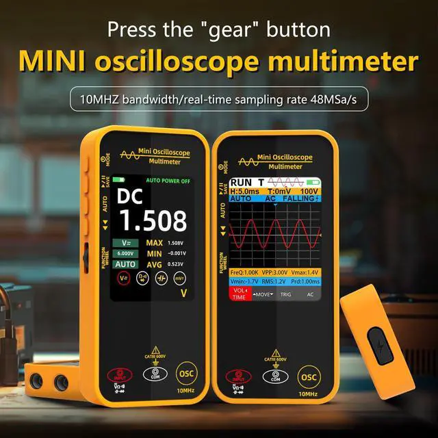 Alt view image 2 of 7 - OS1 Digital Oscilloscope Multimeter 10MHz Bandwidth Handheld oscilloscope with 48MSa/s Sampling Rate 3.2 TFT LCD Rechargeable Multimeter Capacitance Diode Ohm Voltage Tester
