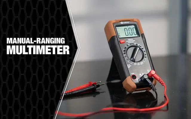 Alt view image 2 of 5 - Multimeter Manual Range - 7 Functions & 19 Ranges - Double-Molded Rugged Housing - Battery Test - CAT III 300V Safety Rating