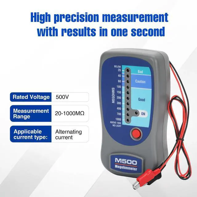 Alt view image 4 of 7 - M500 Megohmmeter for Insulation Testing,Compatible with Compressor Tester HVAC, Multimeter Tester, Battery Operated, 20-1000 Megohms at 500 Volts,with Soft Carrying Case