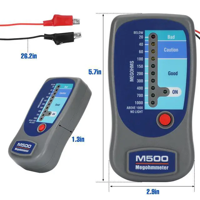 Alt view image 5 of 7 - M500 Megohmmeter for Insulation Testing,Compatible with Compressor Tester HVAC, Multimeter Tester, Battery Operated, 20-1000 Megohms at 500 Volts,with Soft Carrying Case