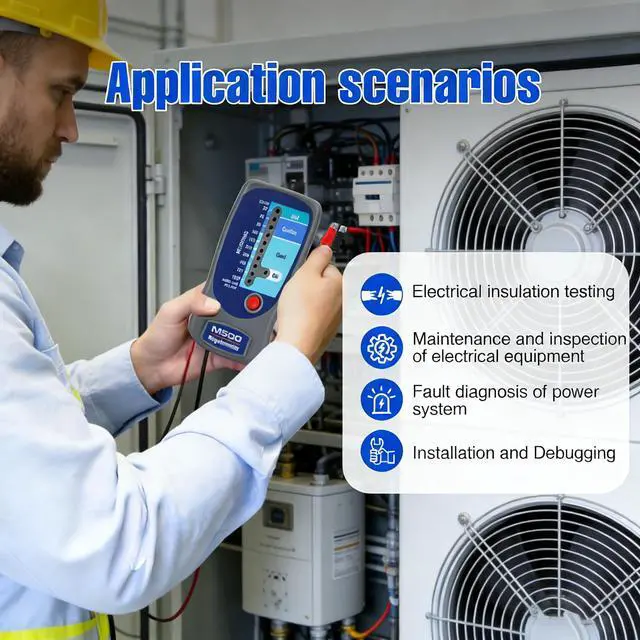 Alt view image 7 of 7 - M500 Megohmmeter for Insulation Testing,Compatible with Compressor Tester HVAC, Multimeter Tester, Battery Operated, 20-1000 Megohms at 500 Volts,with Soft Carrying Case