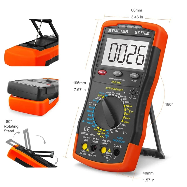 Alt view image 4 of 7 - Digital Multimeter TRMS 6000 Count, BT-770M Auto/Manual Ranging DMM Electrical Meter Tester for AC/DC Amp, AC/DC Volt, Ohm Capacitance Frequency Continuity Temperature NCV, Auto Backlight