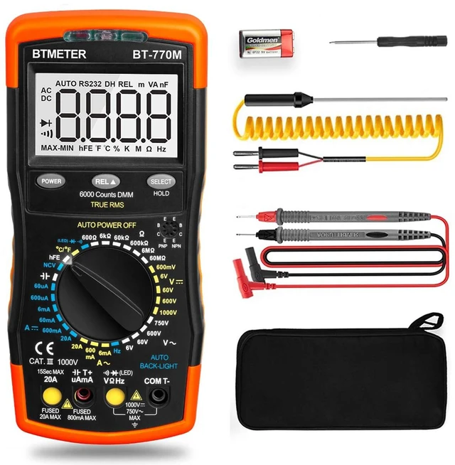 Main image of Digital Multimeter TRMS 6000 Count, BT-770M Auto/Manual Ranging DMM Electrical Meter Tester for AC/DC Amp, AC/DC Volt, Ohm Capacitance Frequency Continuity Temperature NCV, Auto Backlight