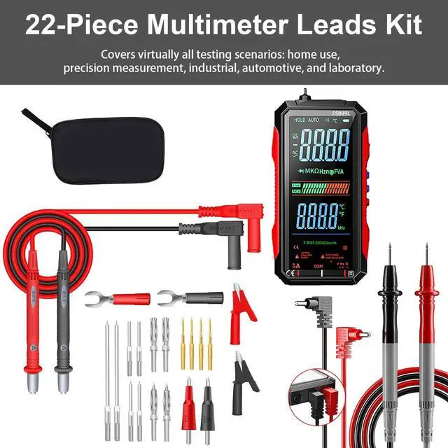Alt view image 6 of 7 - FS899L Digital Multimeter, 2026 Upgraded, 6000 Counts True RMS, Auto-Ranging, AC/DC Voltage, NCV, Capacitance Tester, Color Screen, USB-C Rechargeable, with 22pcs Silicone Test Leads Kit