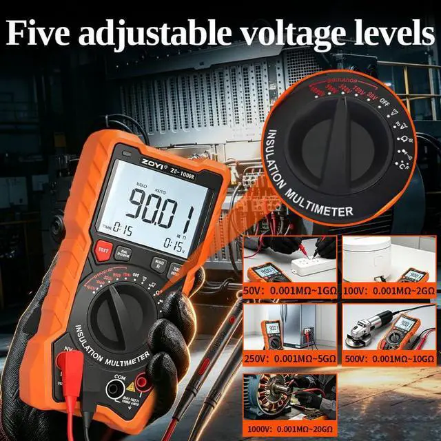 Alt view image 2 of 7 - ZT-1000R 2 in 1 Megohmmeter Multimeter, 50V/100V/250V/500V/1000V 5 Gear with DAR&PI, Insulation Resistance up to 20G, 19999 Counts Auto Range T-RMS, V,,C,FREQ,Temp, Diode,Continuity Tester