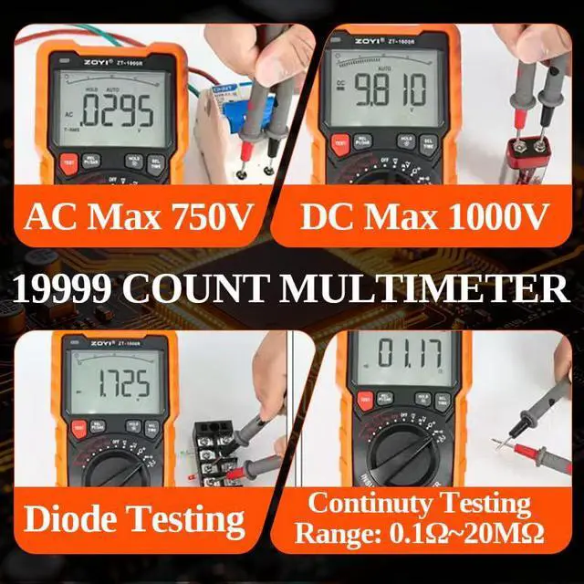 Alt view image 4 of 7 - ZT-1000R 2 in 1 Megohmmeter Multimeter, 50V/100V/250V/500V/1000V 5 Gear with DAR&PI, Insulation Resistance up to 20G, 19999 Counts Auto Range T-RMS, V,,C,FREQ,Temp, Diode,Continuity Tester