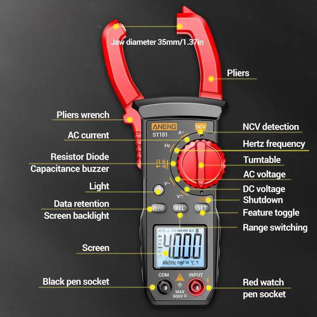 Alt view image 7 of 7 - Multimeter with Clamp Meter,4000 Count Amp Meter & 2000 Count Multi Tester