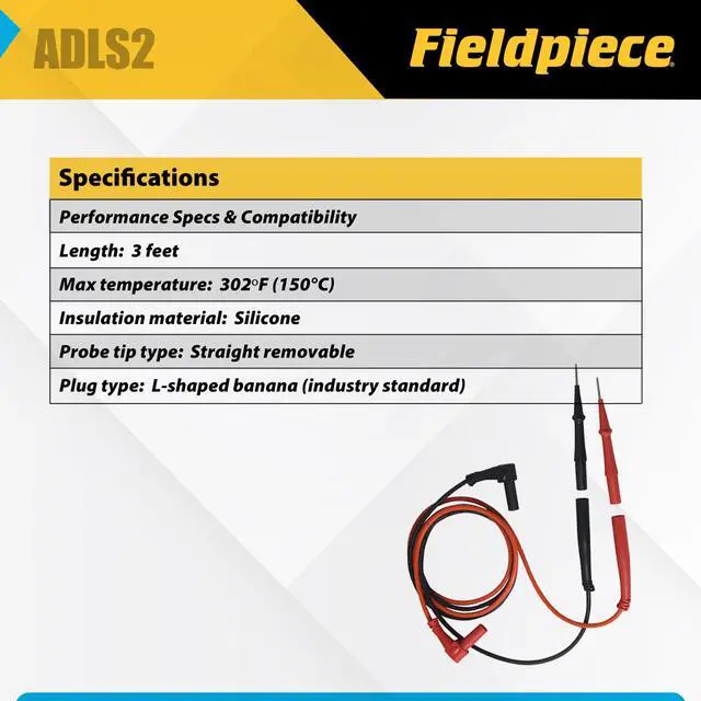 Alt view image 3 of 5 - ADLS2 - Deluxe Silicone Test Leads - Professional HVAC/R Multimeter Lead Set with Gold-Plated Tips - Basket Style Strain Relief with Industry Standard L-Shaped Banana Plug Type