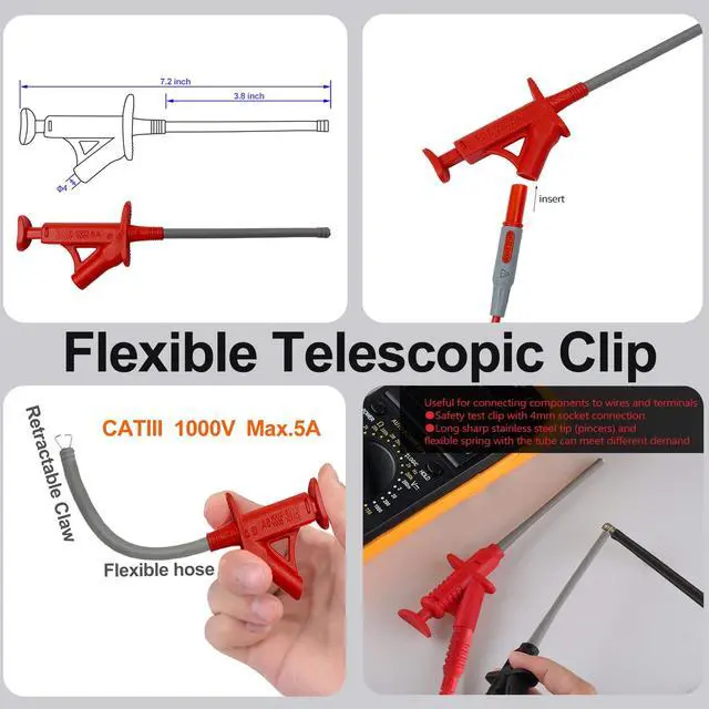 Alt view image 4 of 7 - 28 PCS Multimeter Test Leads Kit with 6 Pockets Roll Up Tool Bag