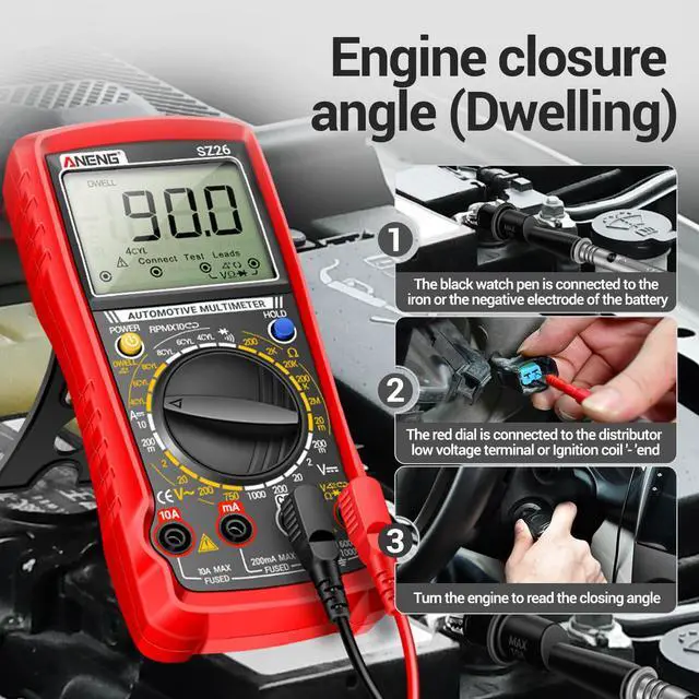 Alt view image 3 of 7 - SZ26 Digital Multimeter, Engine Analyzer, 500-10000 RPM Tachometer