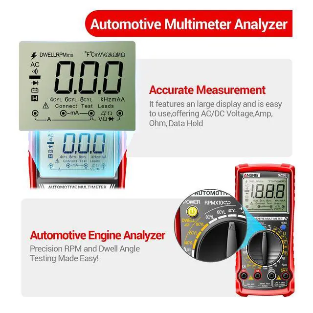 Alt view image 4 of 7 - SZ26 Digital Multimeter, Engine Analyzer, 500-10000 RPM Tachometer