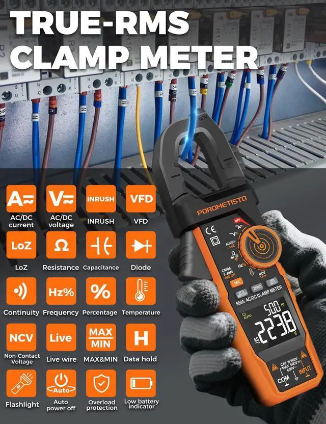 Alt view image 3 of 7 - Inrush Clamp Meter,CM06 Clamp Multimeter, 6000 Counts 600A,
