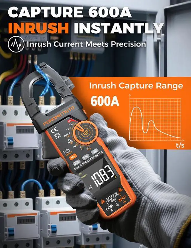 Alt view image 4 of 7 - Inrush Clamp Meter,CM06 Clamp Multimeter, 6000 Counts 600A,