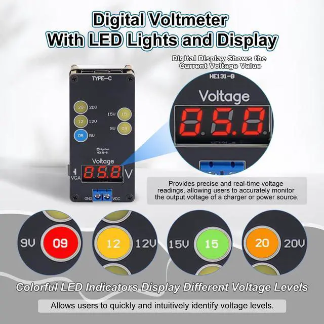 Alt view image 3 of 6 - USB Voltage Tester Soldering Project, ICSTATION Type C Fast Charging Voltage Meter Solder Practice Kit with Color LED Lights and Display Adjustable Output Voltage for Soldering Learning Voltmeter Tool