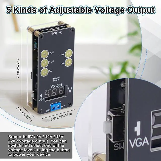 Alt view image 4 of 6 - USB Voltage Tester Soldering Project, ICSTATION Type C Fast Charging Voltage Meter Solder Practice Kit with Color LED Lights and Display Adjustable Output Voltage for Soldering Learning Voltmeter Tool