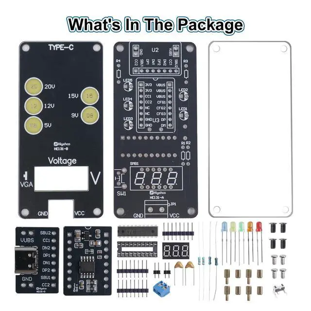 Alt view image 5 of 6 - USB Voltage Tester Soldering Project, ICSTATION Type C Fast Charging Voltage Meter Solder Practice Kit with Color LED Lights and Display Adjustable Output Voltage for Soldering Learning Voltmeter Tool